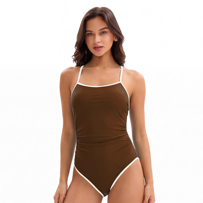 Sexy Solid Color Swimsuit Women Siamese Triangle Racing Beauty Back Swimsuit  Shop One Place