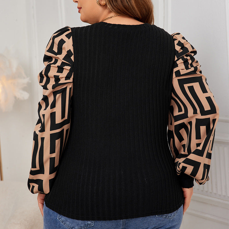 Plus Size Round Neck Knitted Vest Loose Long Sleeve Top