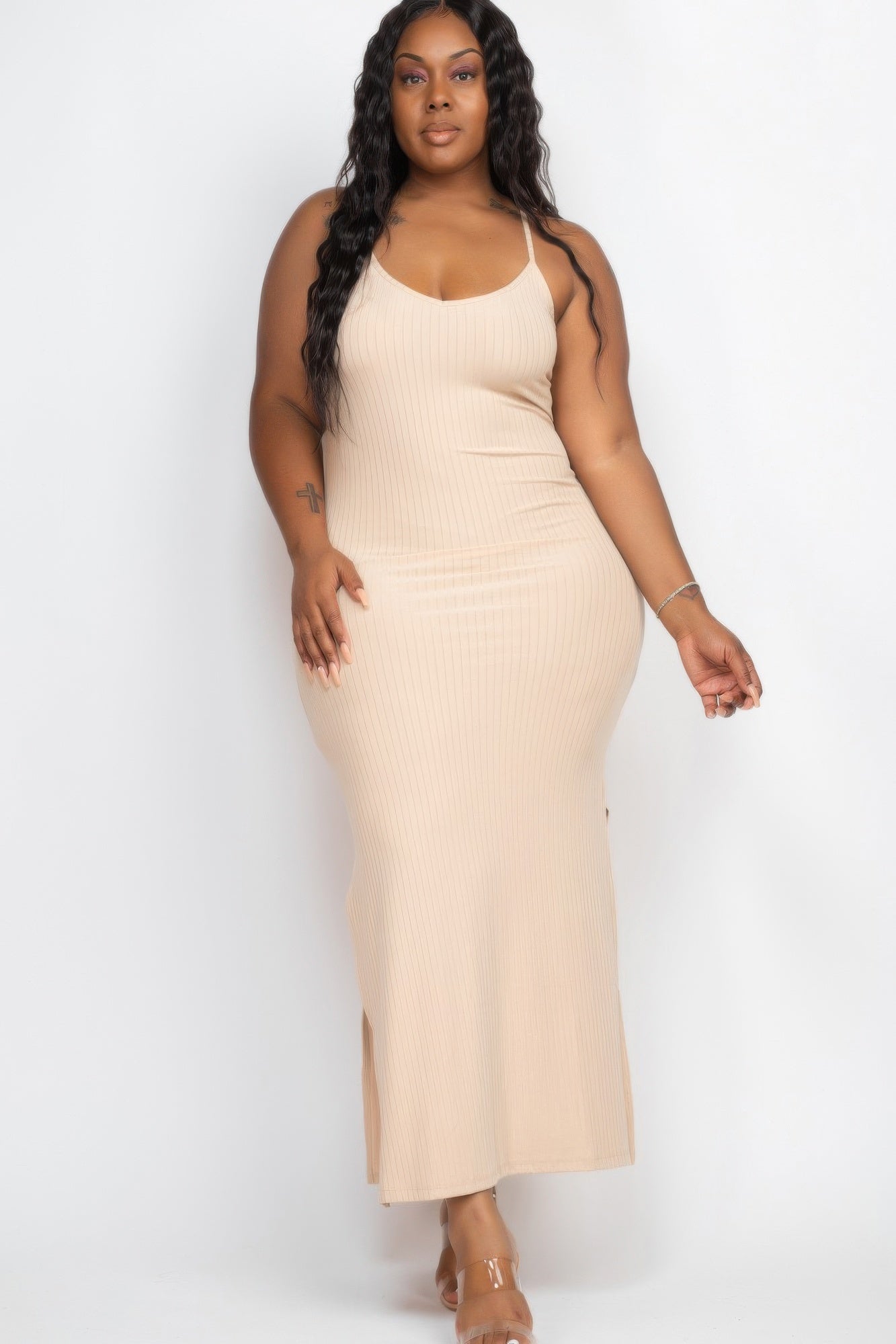Plus Size Ribbed Side Slit Long Cami Maxi Dress  Shop One Place