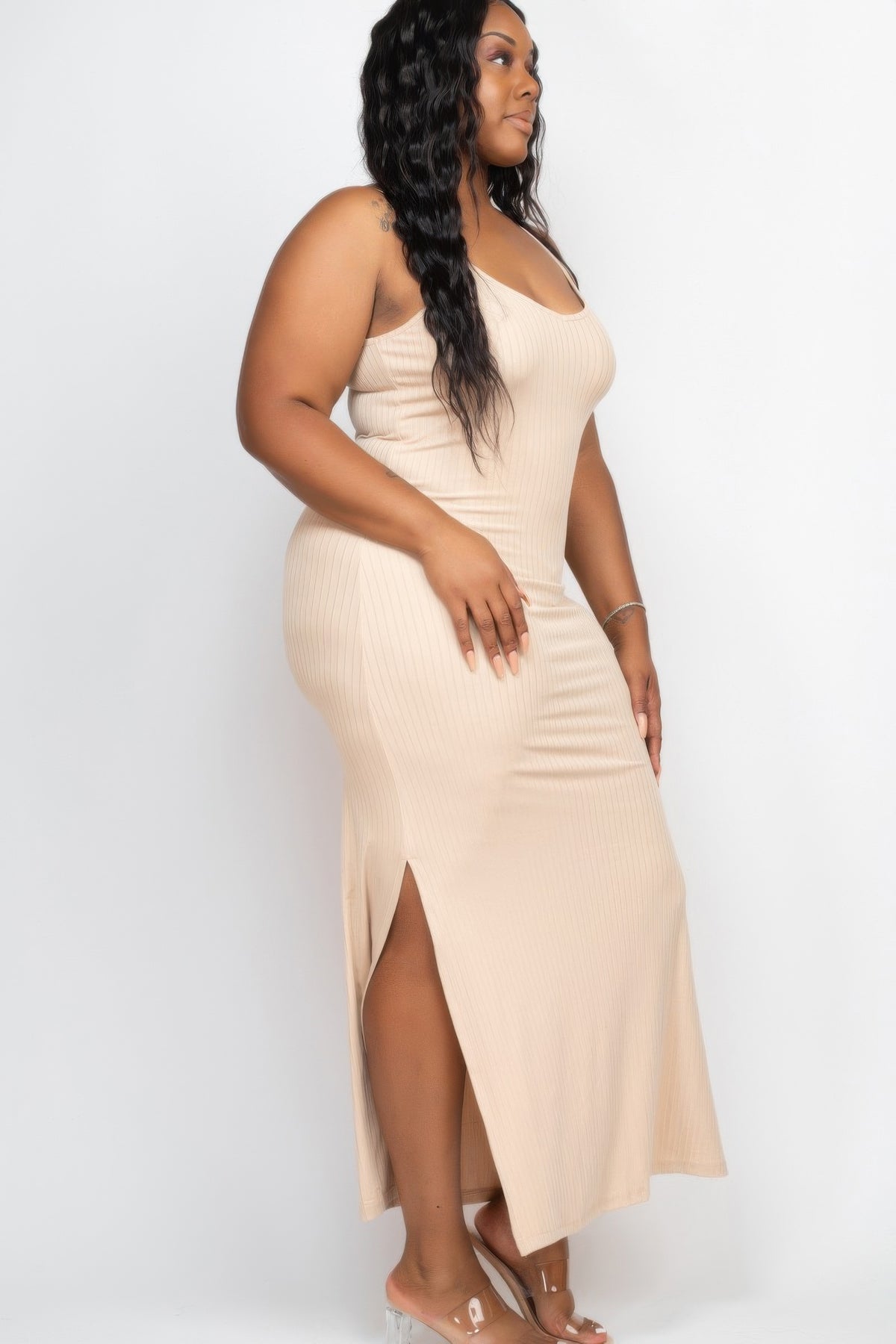 Plus Size Ribbed Side Slit Long Cami Maxi Dress  Shop One Place