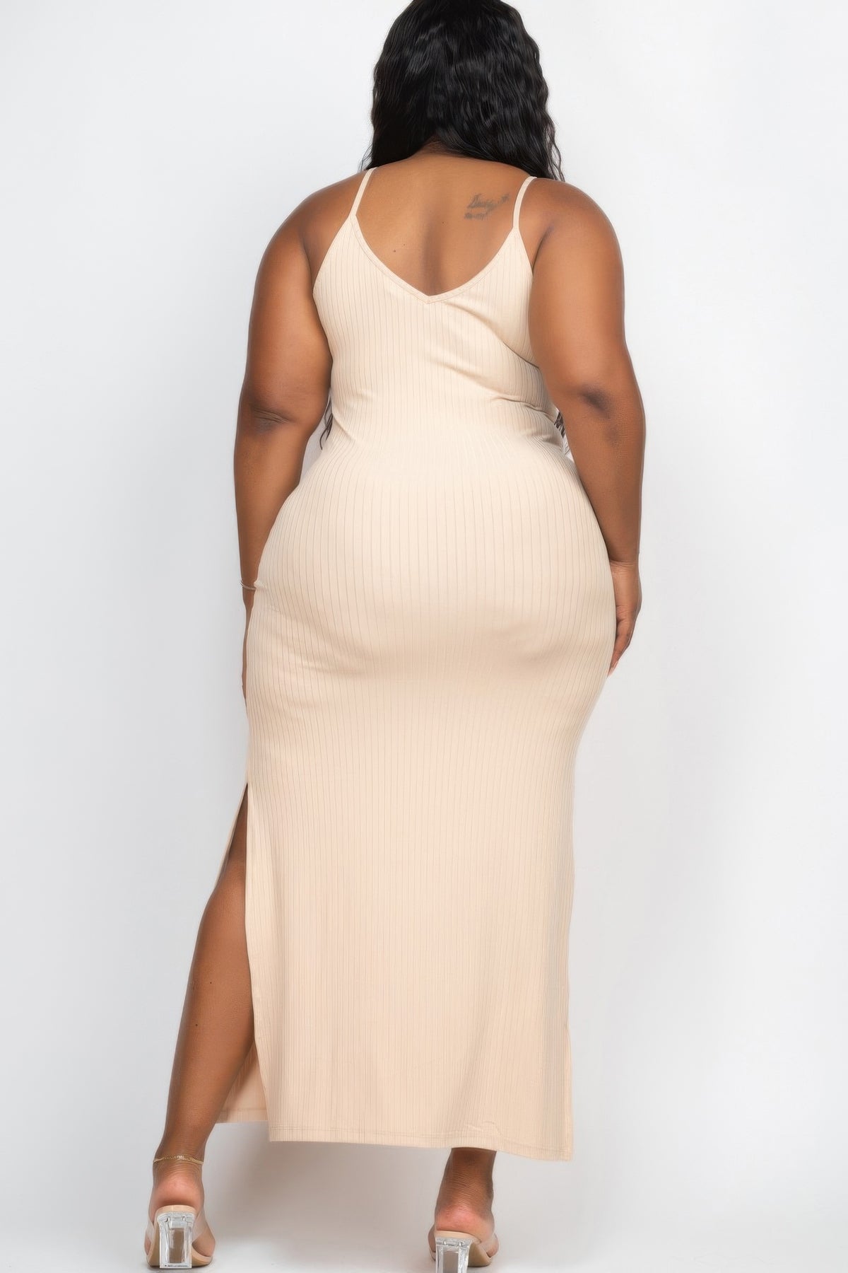 Plus Size Ribbed Side Slit Long Cami Maxi Dress  Shop One Place