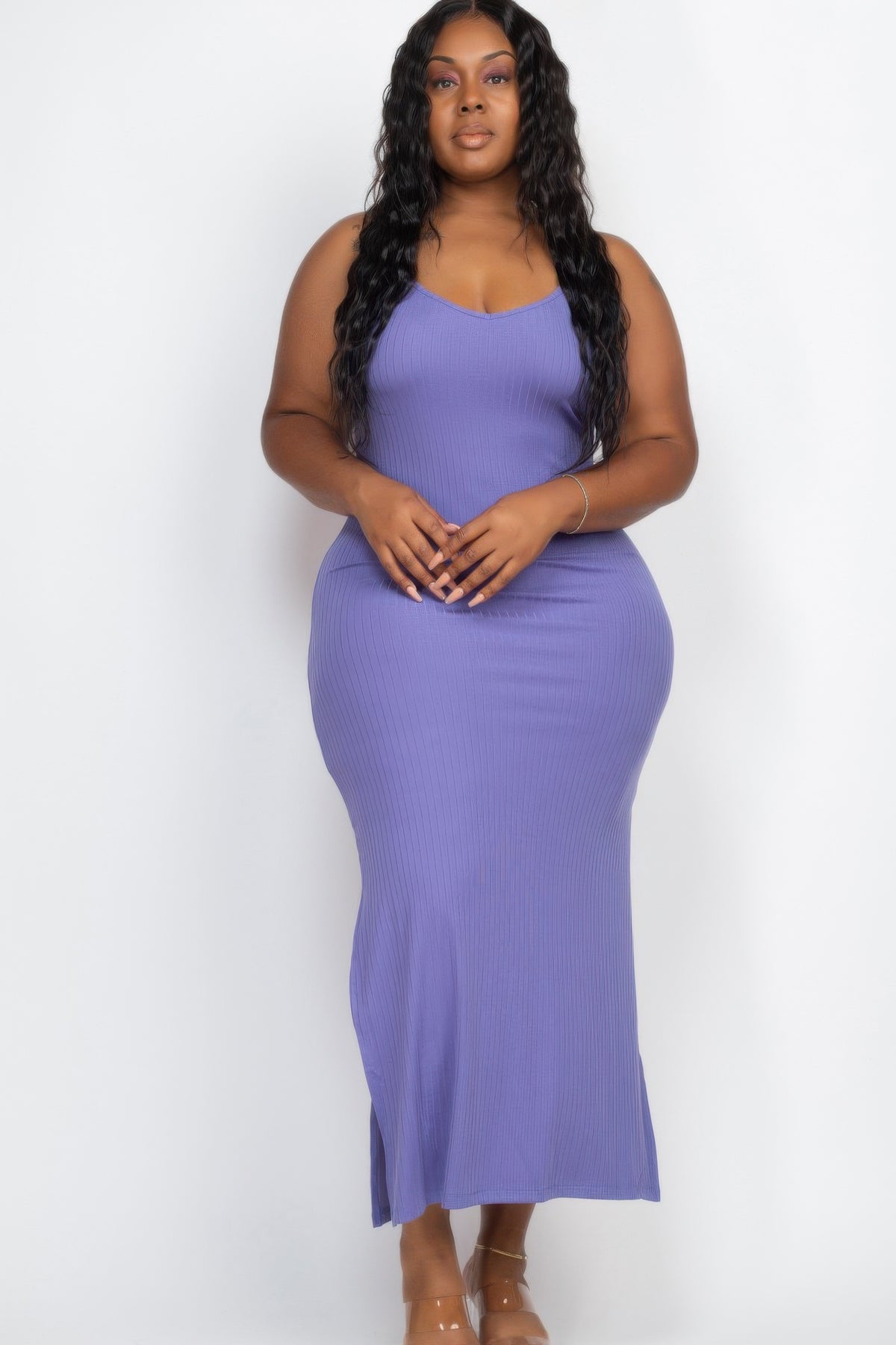 Plus Size Ribbed Side Slit Long Cami Maxi Dress  Shop One Place