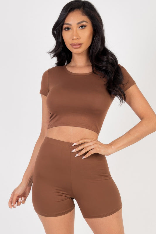 Short Sleeve Crop Top & Shorts Set  Shop One Place