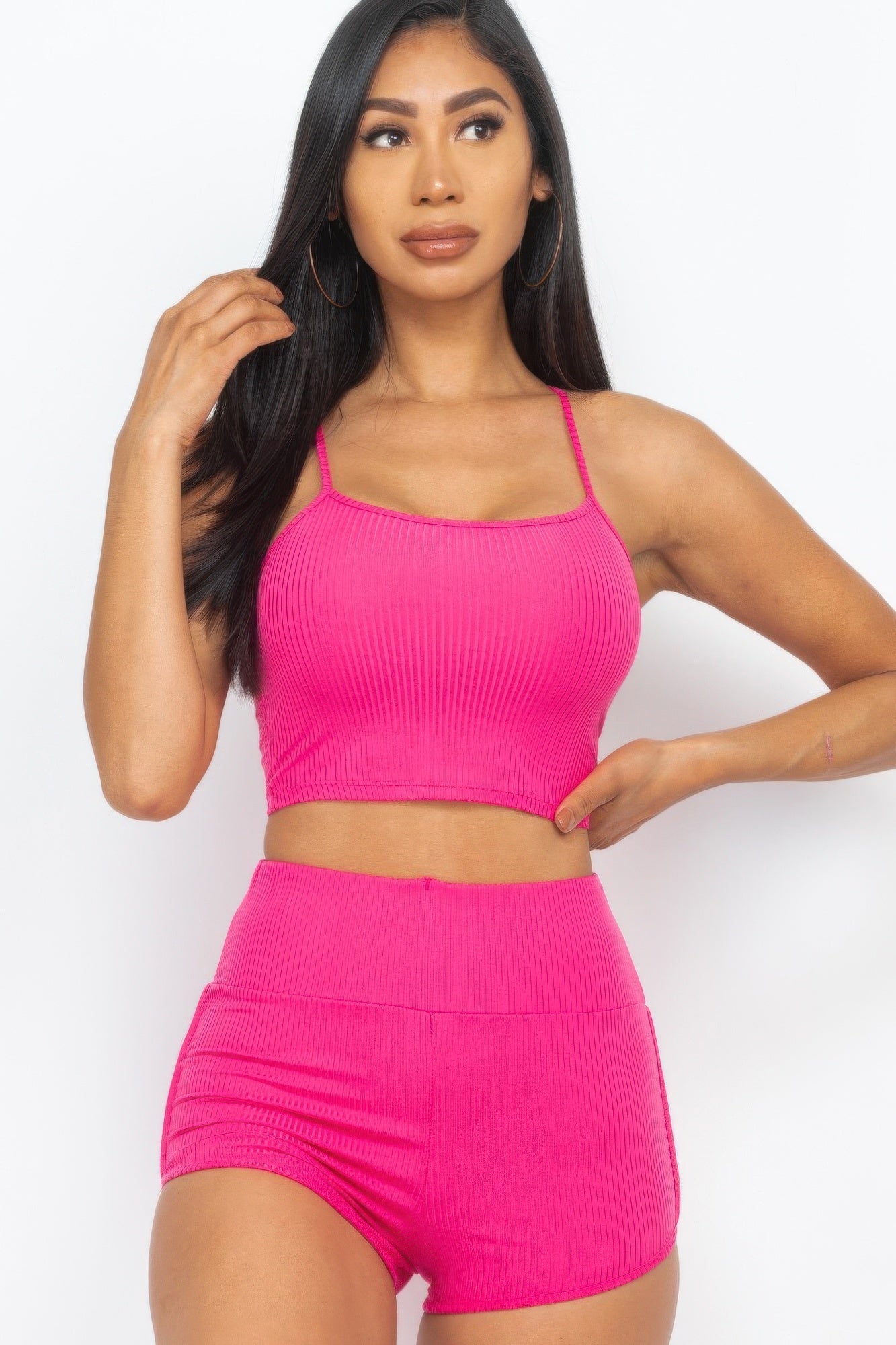 Ribbed Cami Crop Top & Ruched Shorts Set  Shop One Place