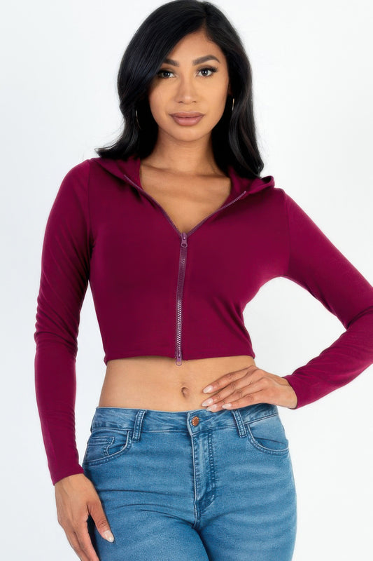 French Terry Crop Zip Up Hoodie  Shop One Place