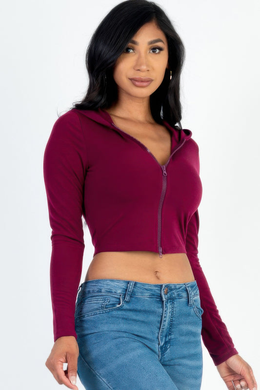 French Terry Crop Zip Up Hoodie  Shop One Place