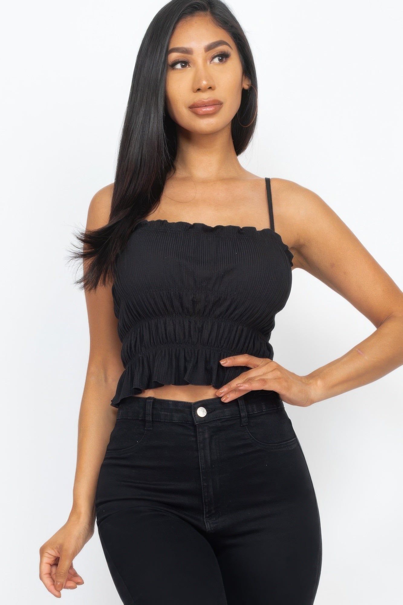 Women's Tiered Shirred Crop Top – Trendy & Chic Summer Top | ShopOnePlace  Shop One Place
