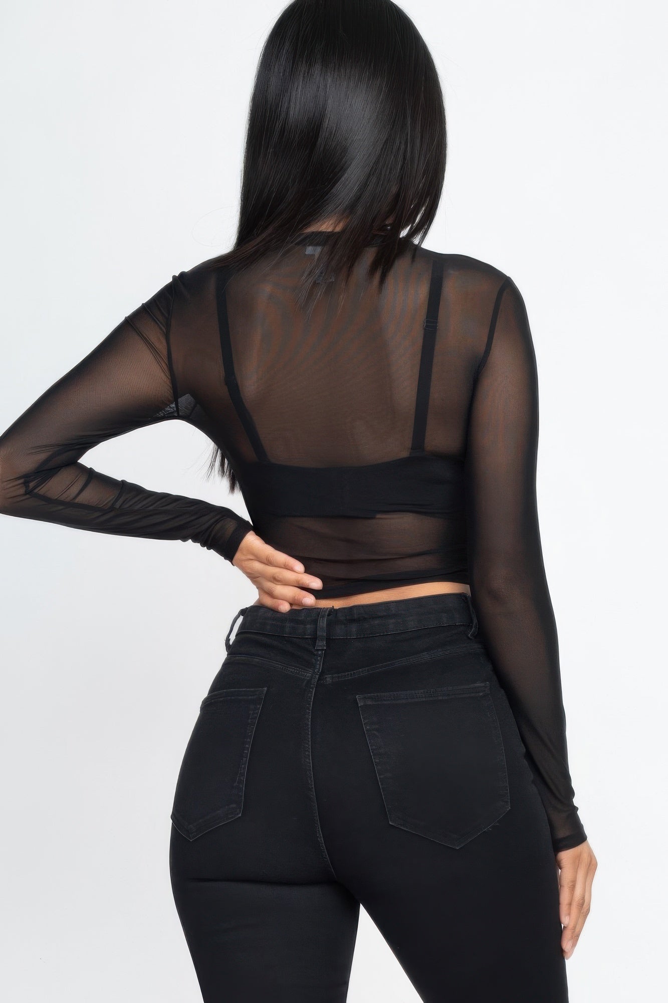 Sexy Sheer Mesh Long Sleeve Crop Top