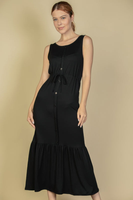 Button Front Tie Waist Sleeveless Maxi Dress  Shop One Place