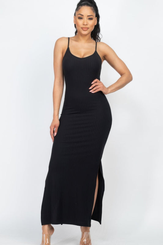 Ribbed Side Slit Long Cami Dress  Shop One Place