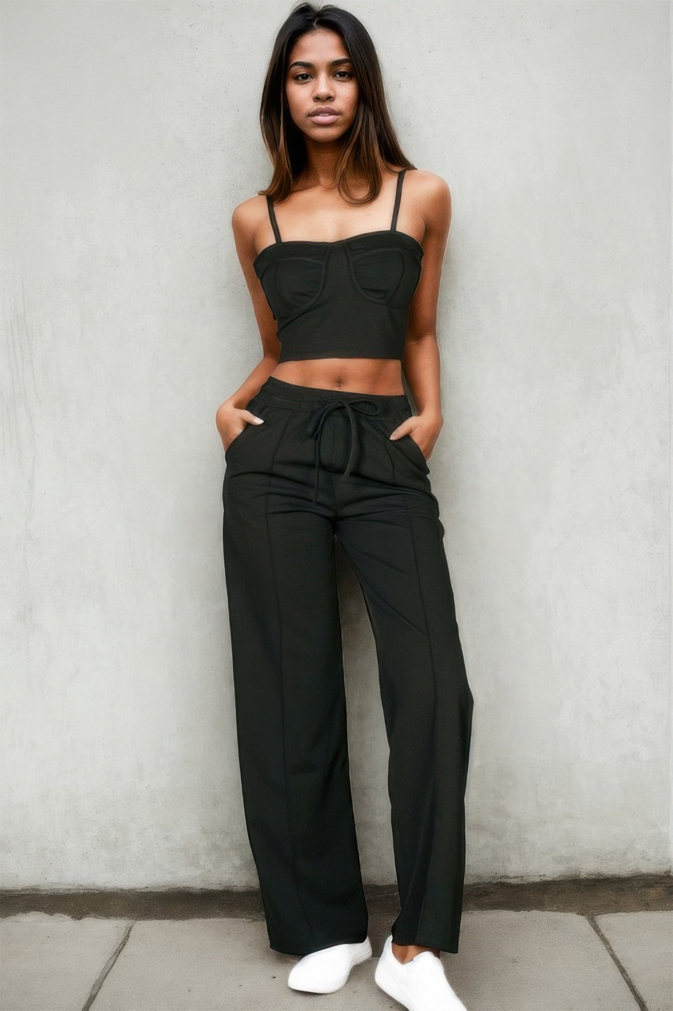 Bustier Crop Cami Top & Slant Pocket Straight Pants  Shop One Place