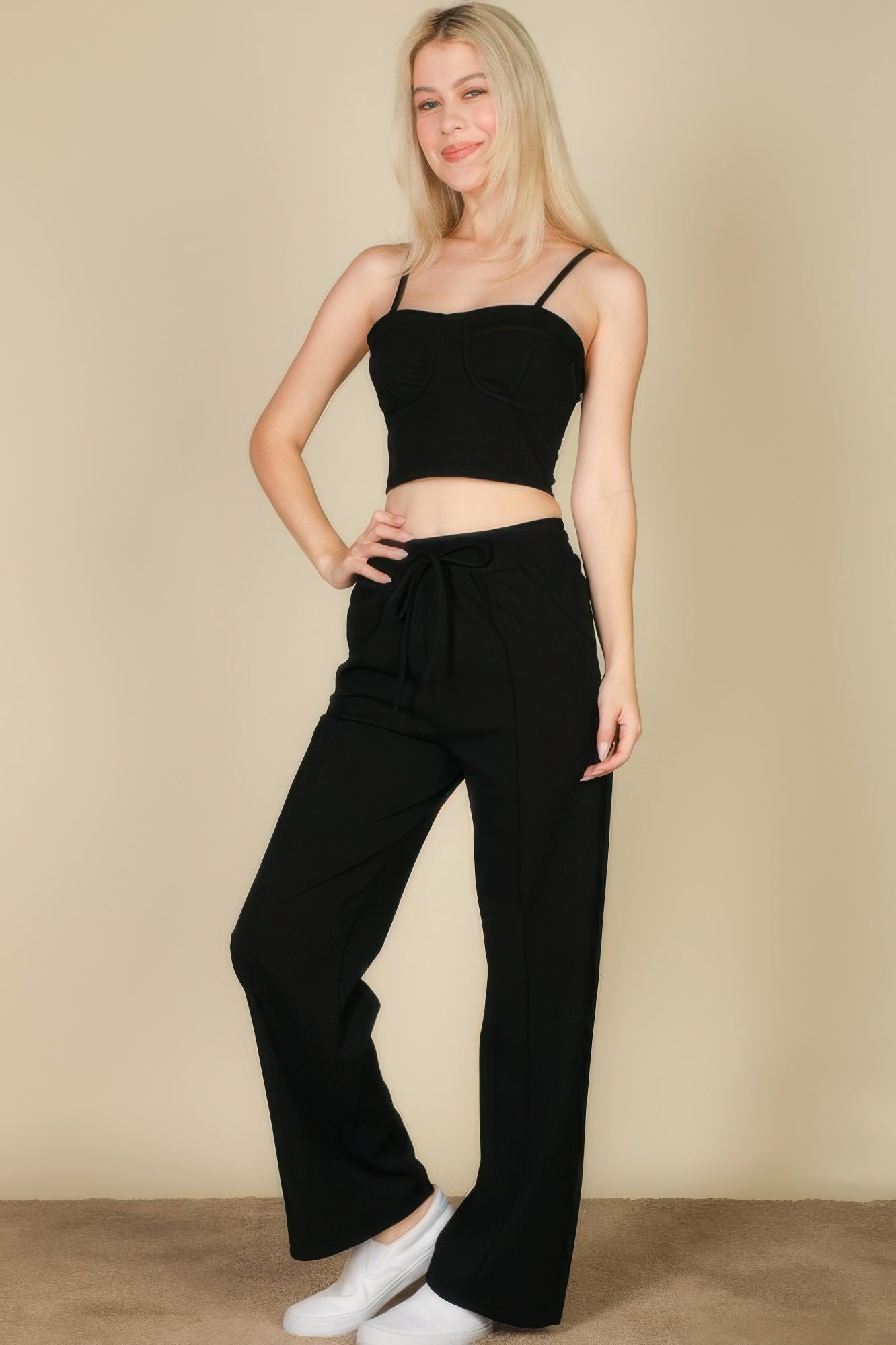Bustier Crop Cami Top & Slant Pocket Straight Pants  Shop One Place