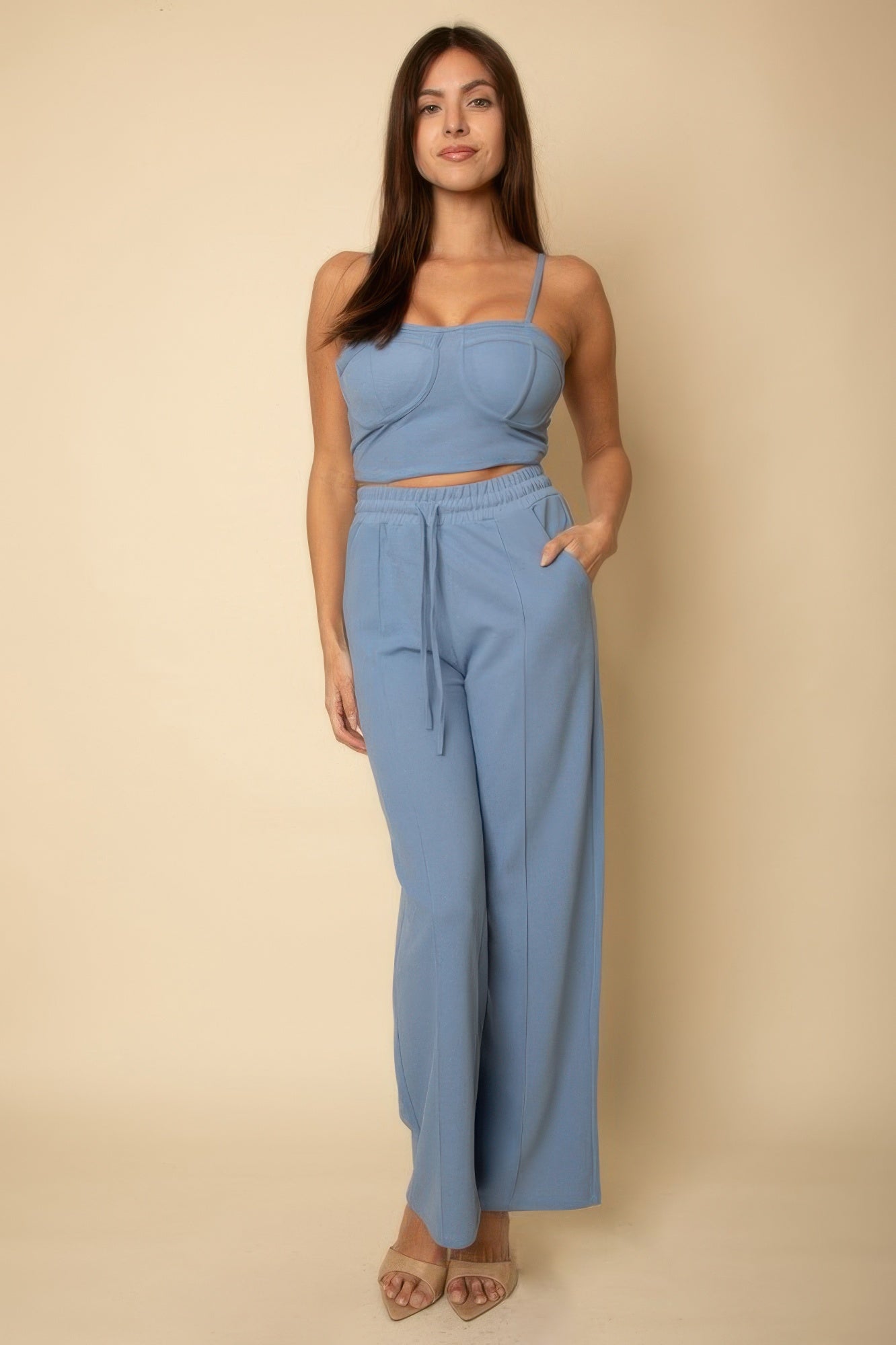 Bustier Crop Cami Top & Slant Pocket Straight Pants  Shop One Place
