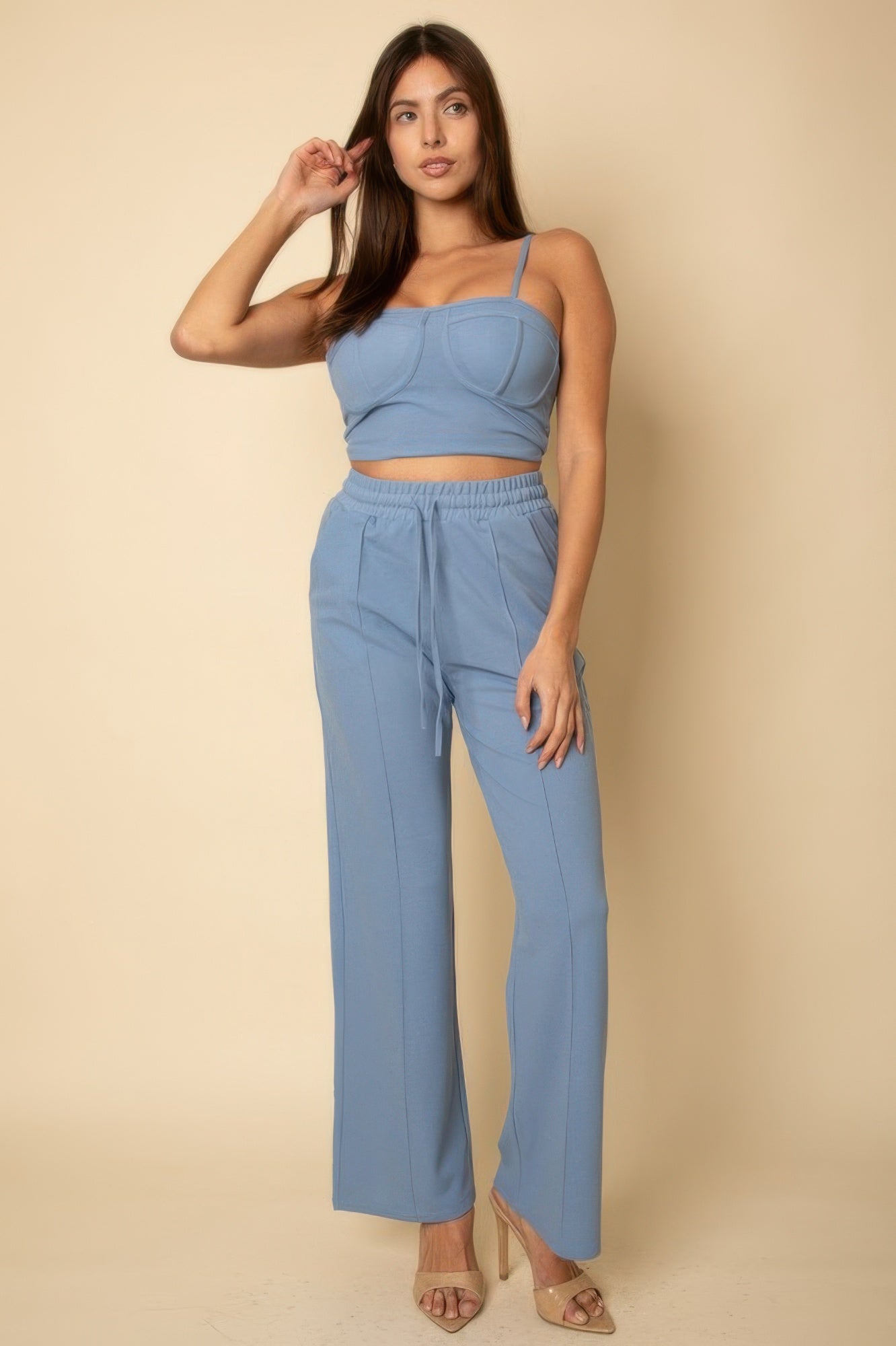 Bustier Crop Cami Top & Slant Pocket Straight Pants  Shop One Place