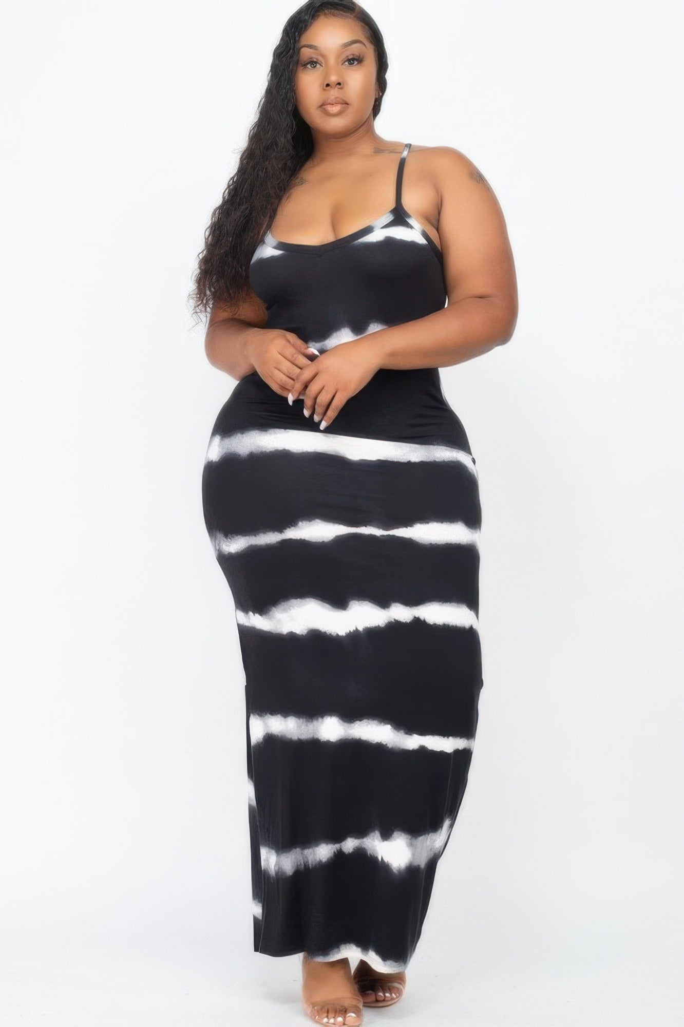 Plus Size Stripe Tie-dye Printed Maxi Dress  Shop One Place
