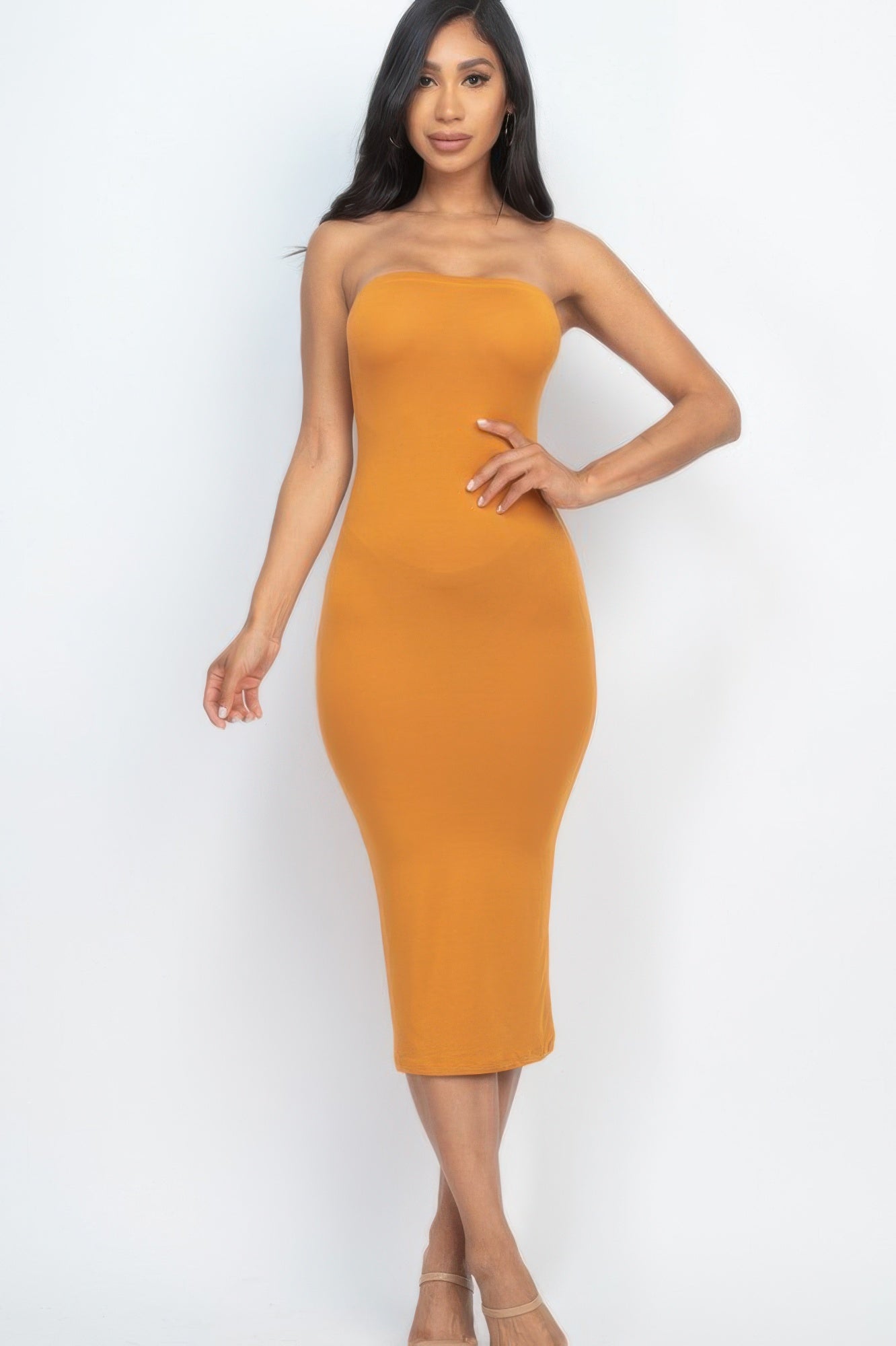 Strapless Tube Bodycon Midi Dress  Shop One Place