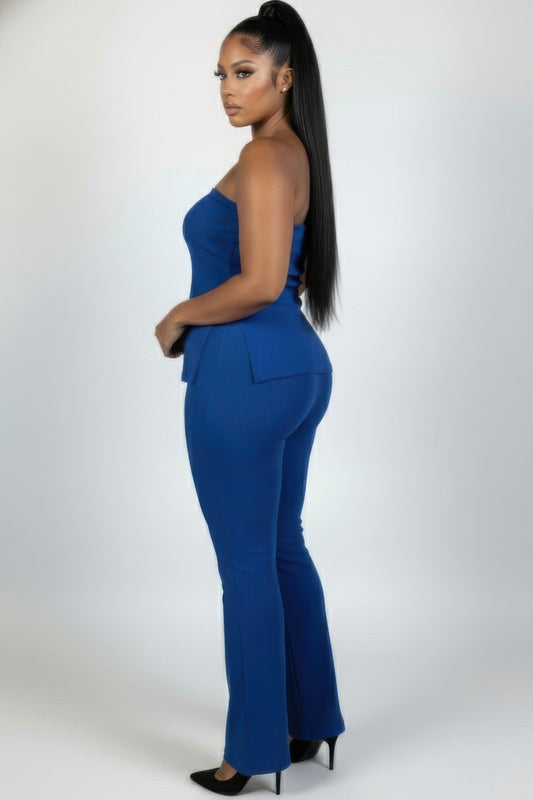 Plus Size Ultra-fine Ribbed Slit Tube Top & High-waist Flare Pants Set  Shop One Place
