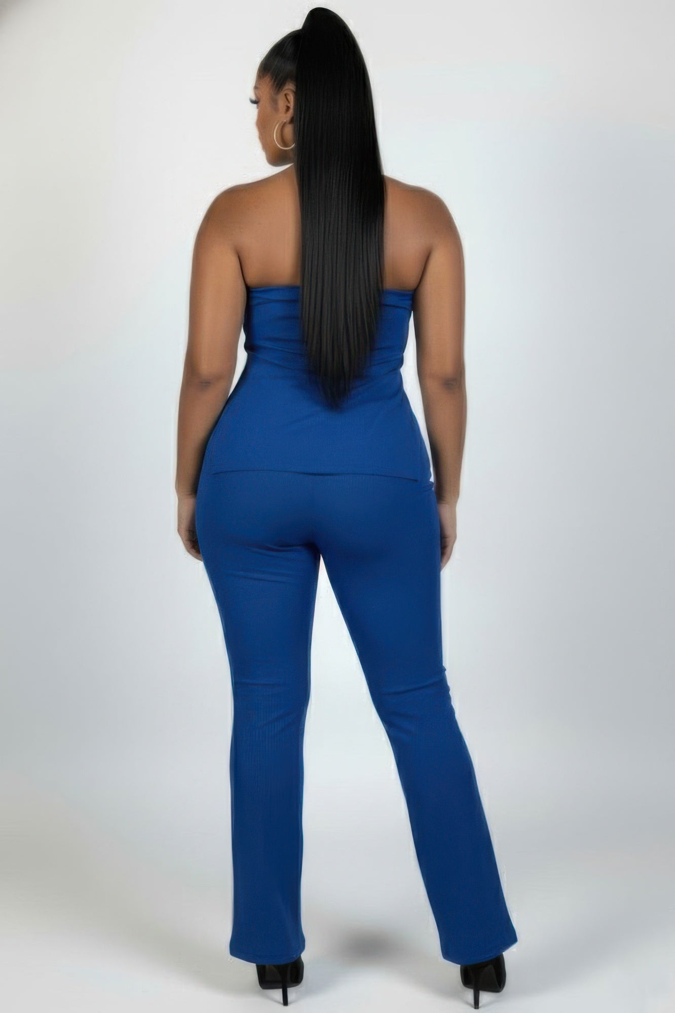 Plus Size Ultra-fine Ribbed Slit Tube Top & High-waist Flare Pants Set  Shop One Place