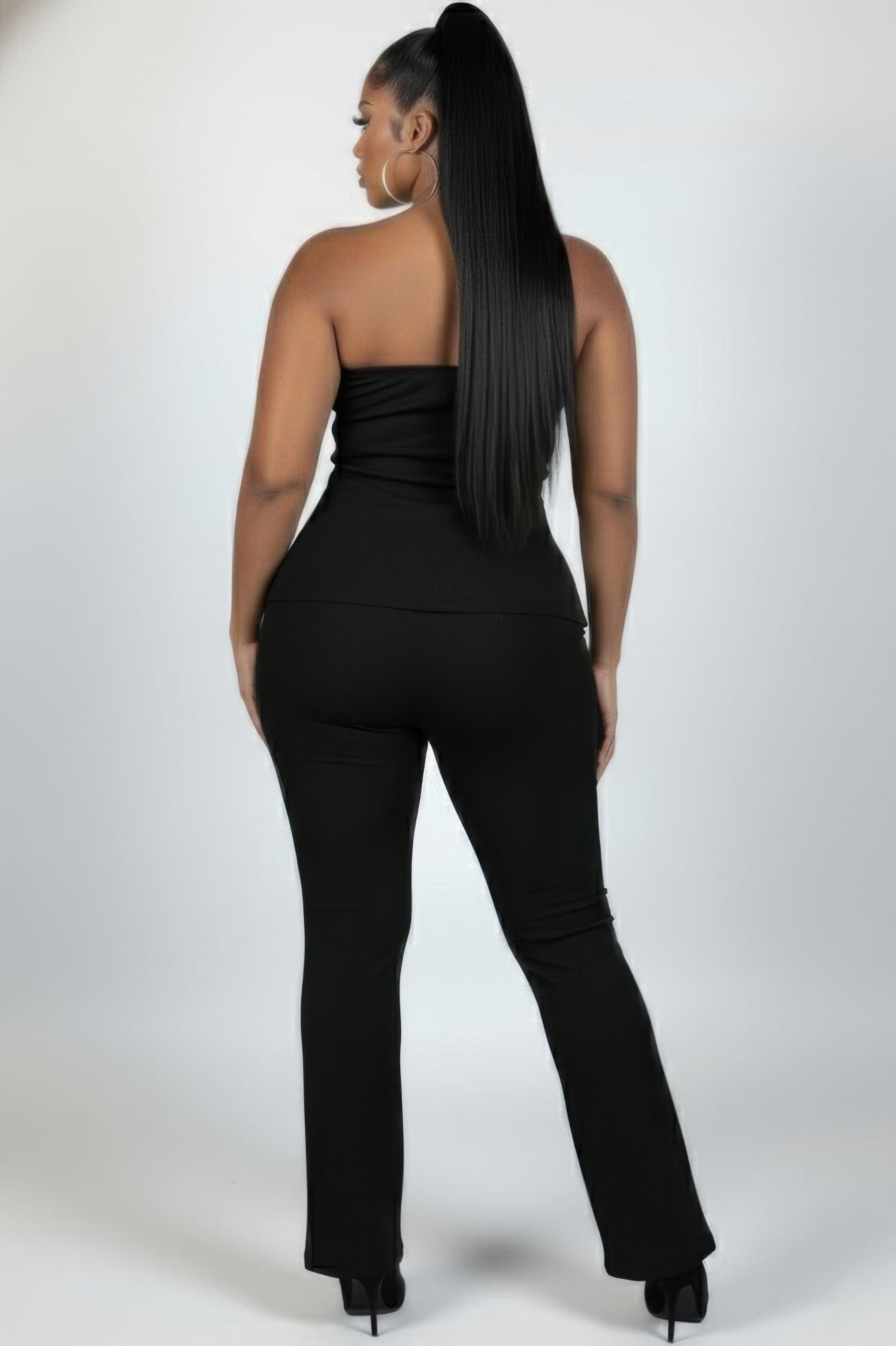 Plus Size Ultra-fine Ribbed Slit Tube Top & High-waist Flare Pants Set  Shop One Place