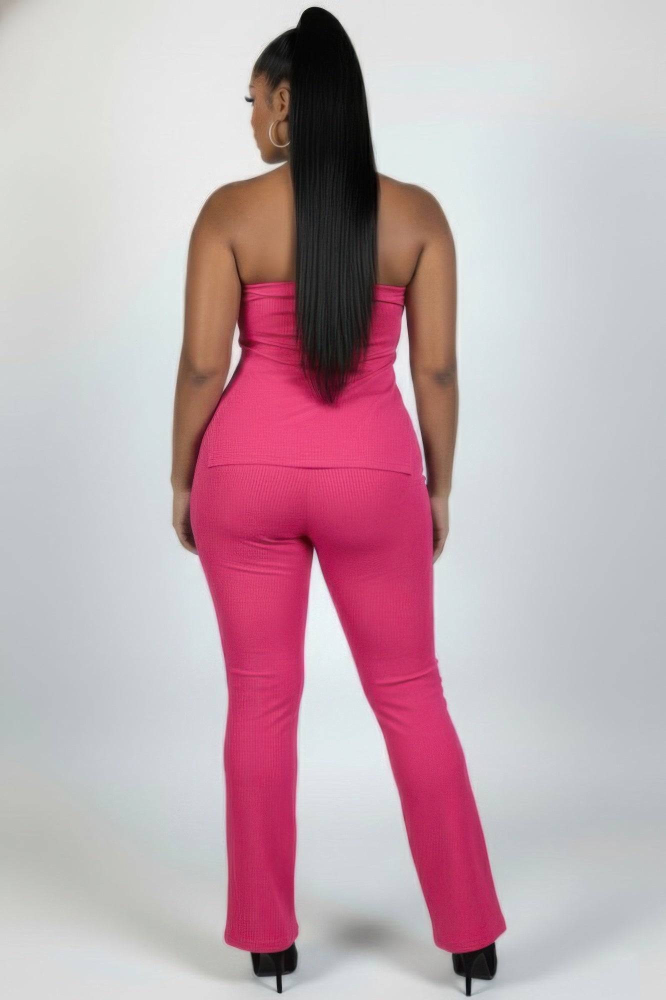 Plus Size Ultra-fine Ribbed Slit Tube Top & High-waist Flare Pants Set  Shop One Place