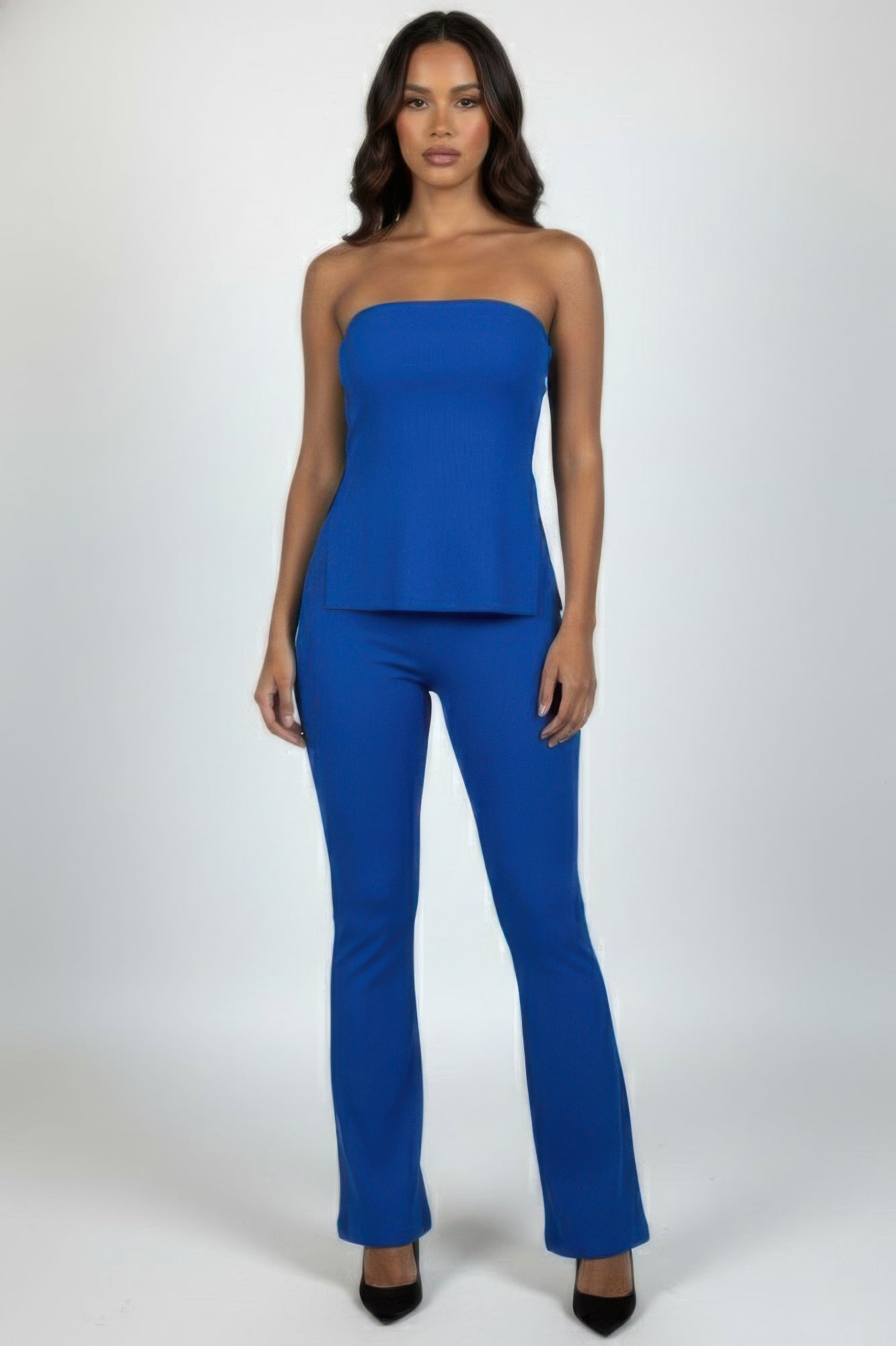 Ribbed Slit Tube Top & High-waist Flare Pants Set  Shop One Place