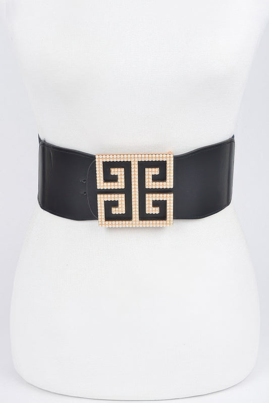 Faux Pearl Buckle Stretch Belt  Shop One Place