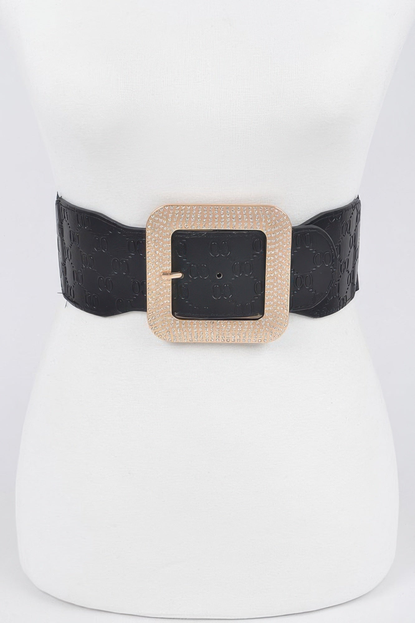 Big Rhinestone Buckle Embossed Elastic Belt  Shop One Place