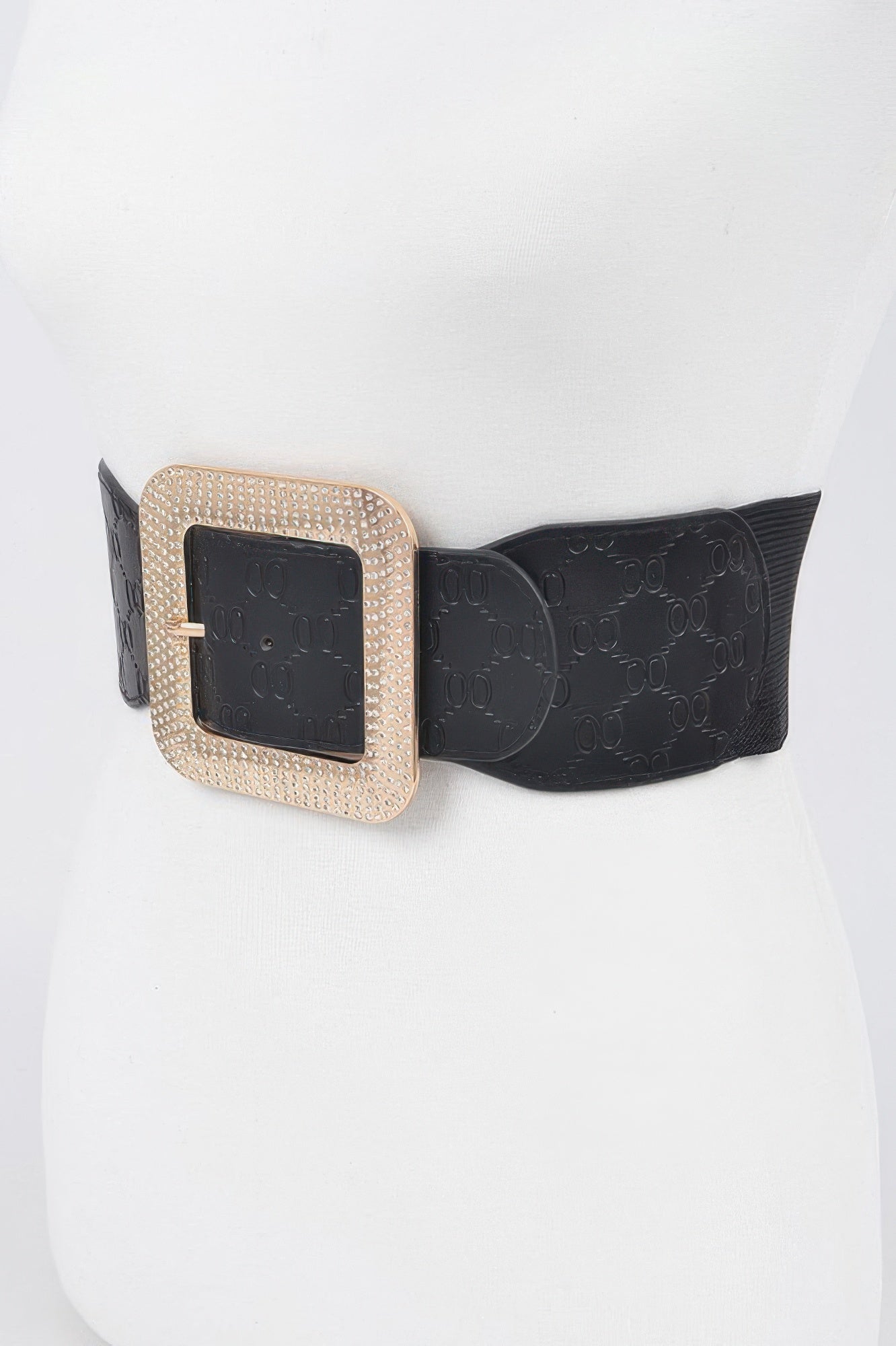 Big Rhinestone Buckle Embossed Elastic Belt  Shop One Place