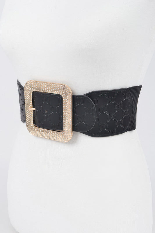 Big Rhinestone Buckle Embossed Elastic Belt  Shop One Place