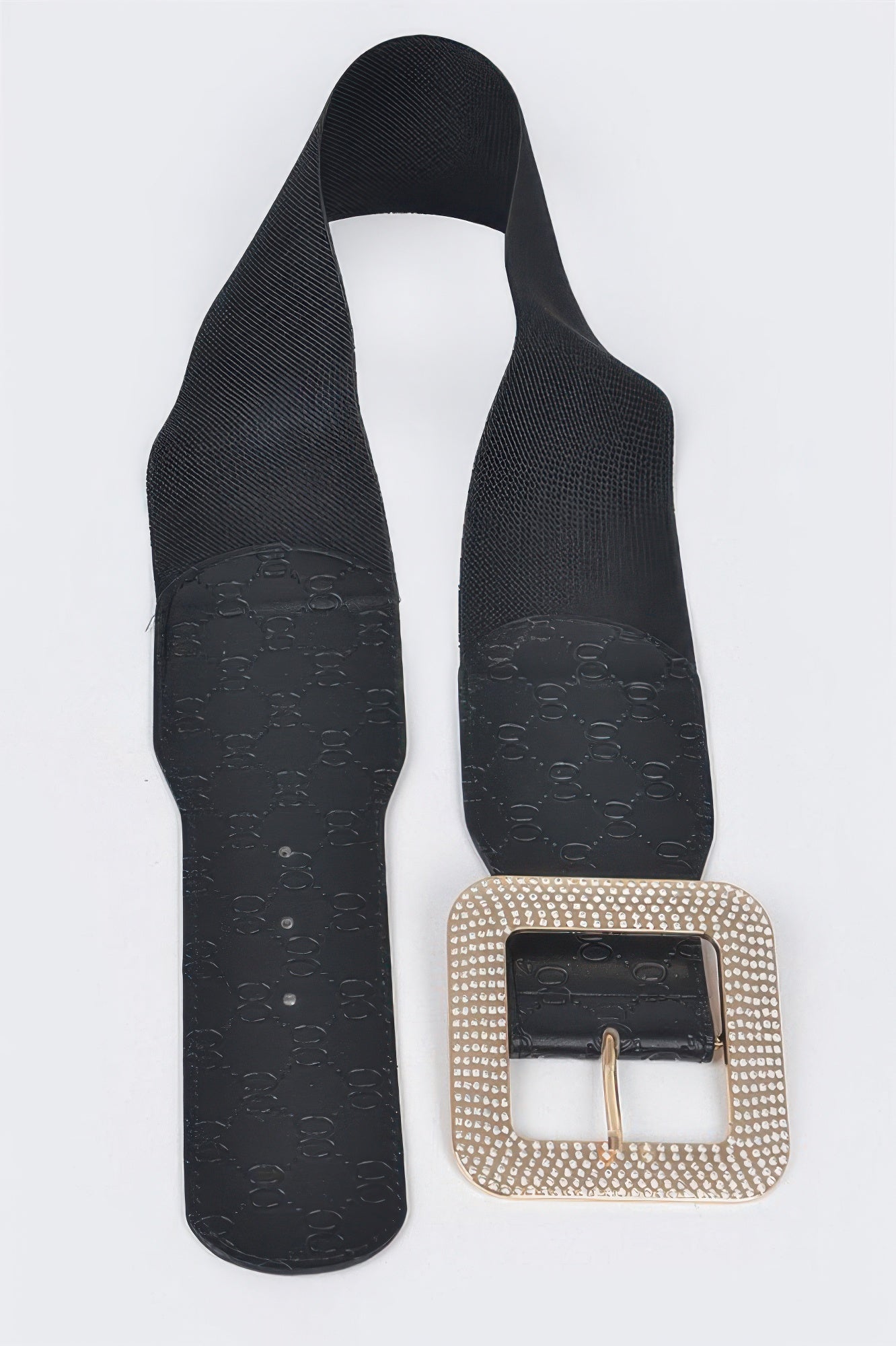 Big Rhinestone Buckle Embossed Elastic Belt  Shop One Place