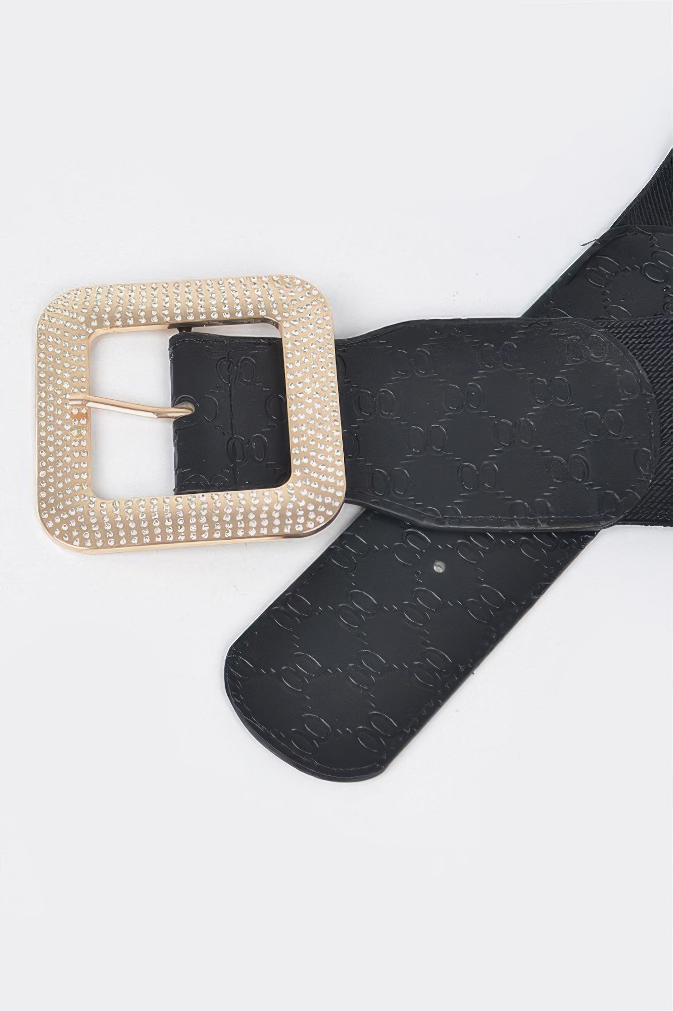 Big Rhinestone Buckle Embossed Elastic Belt  Shop One Place