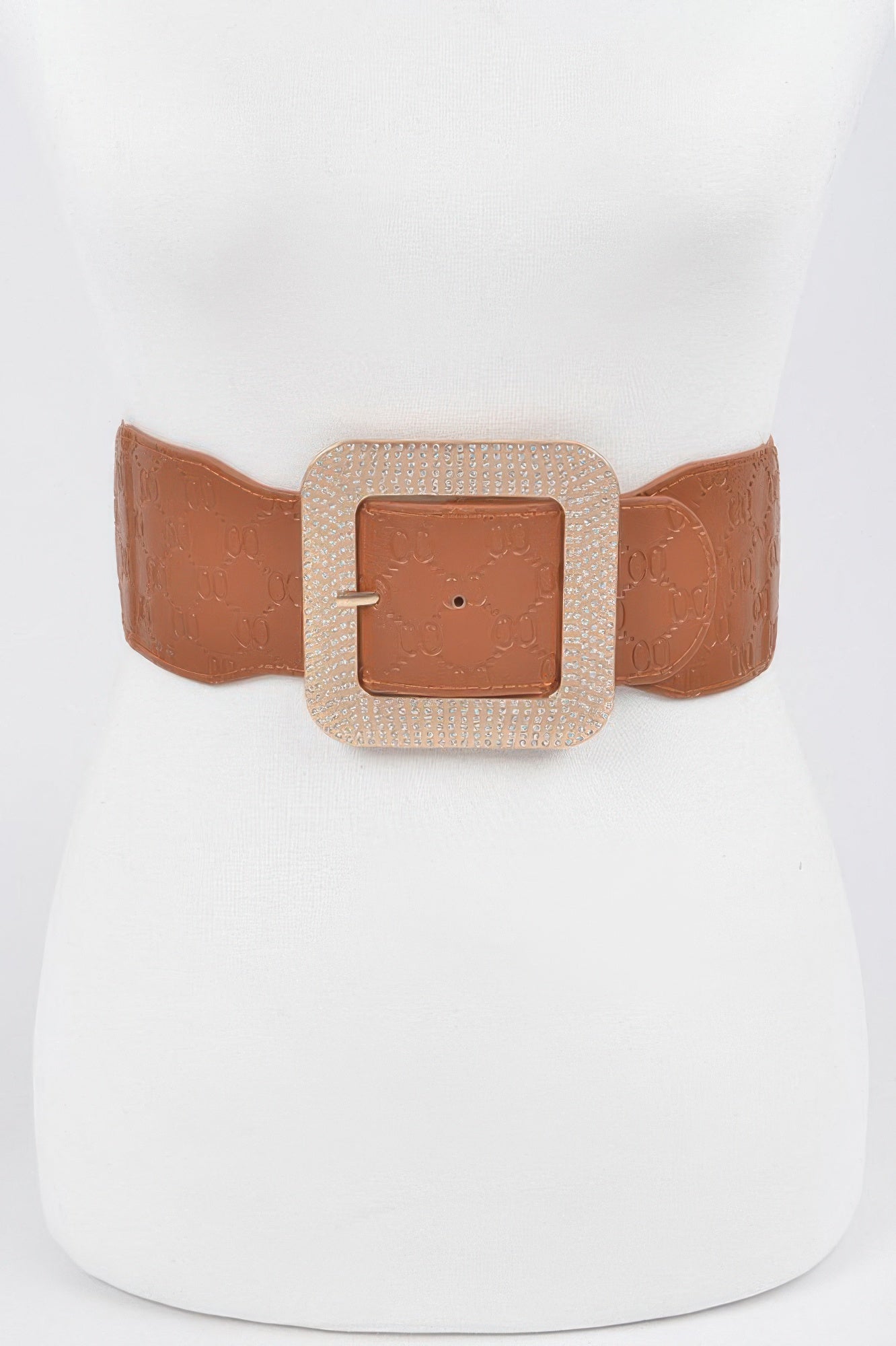 Big Rhinestone Buckle Embossed Elastic Belt  Shop One Place
