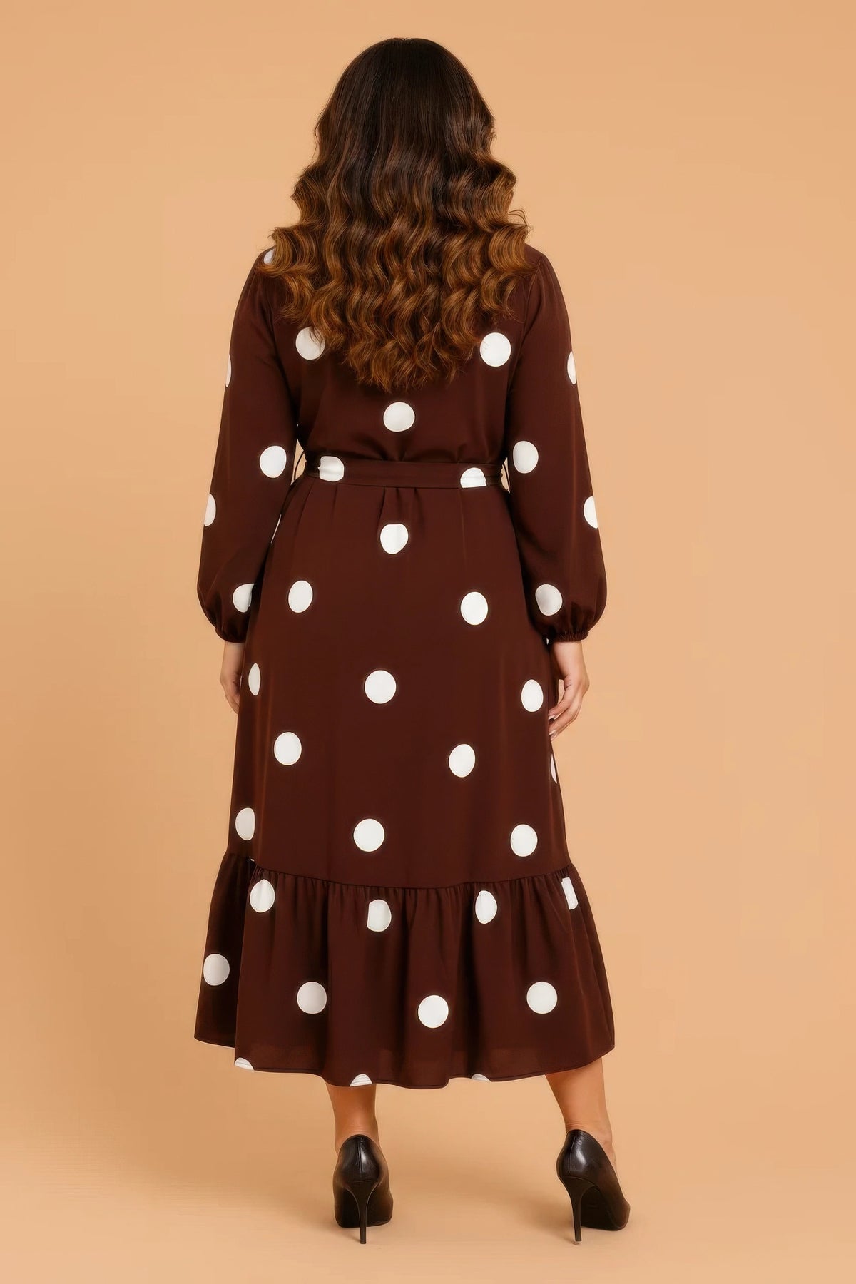 Women's Plus Size Polka Dot Ruffle Hem Midi Dress – view 2