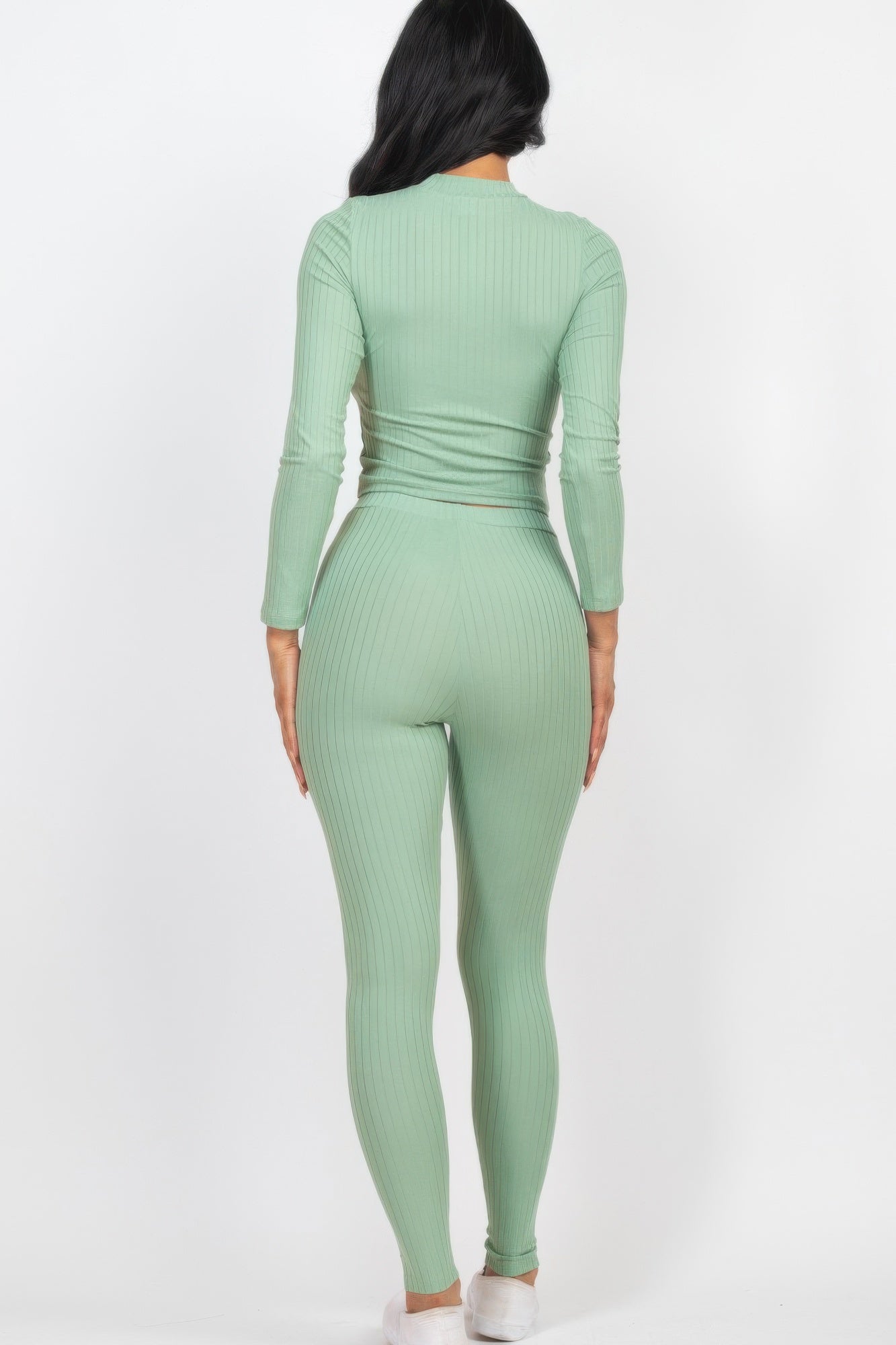 Ribbed Mock Neck Long Sleeve Top & Leggings Set  Shop One Place
