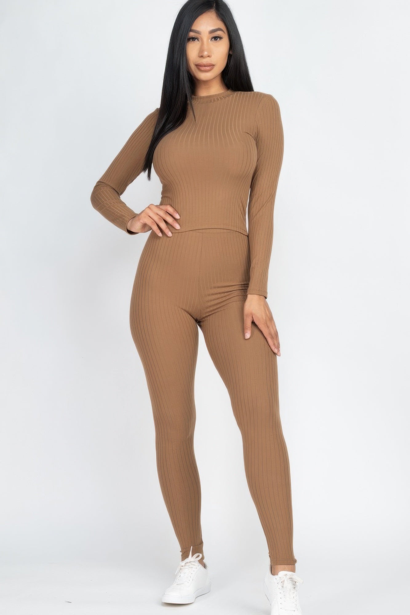 Ribbed Mock Neck Long Sleeve Top & Leggings Set  Shop One Place