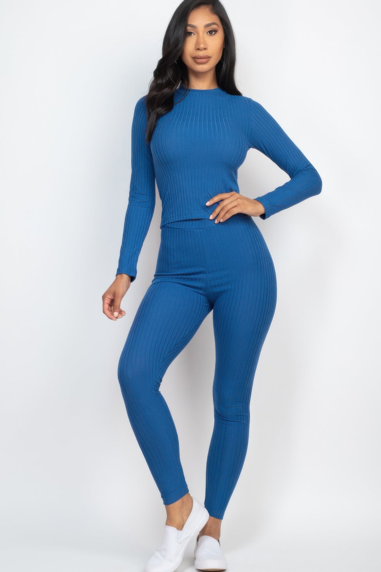 Ribbed Mock Neck Long Sleeve Top & Leggings Set  Shop One Place