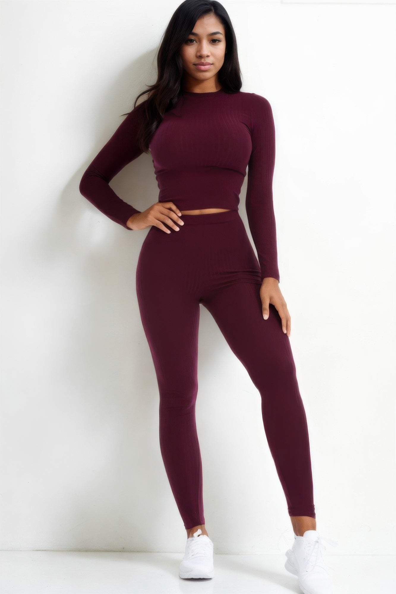 Ribbed Mock Neck Long Sleeve Top & Leggings Set  Shop One Place