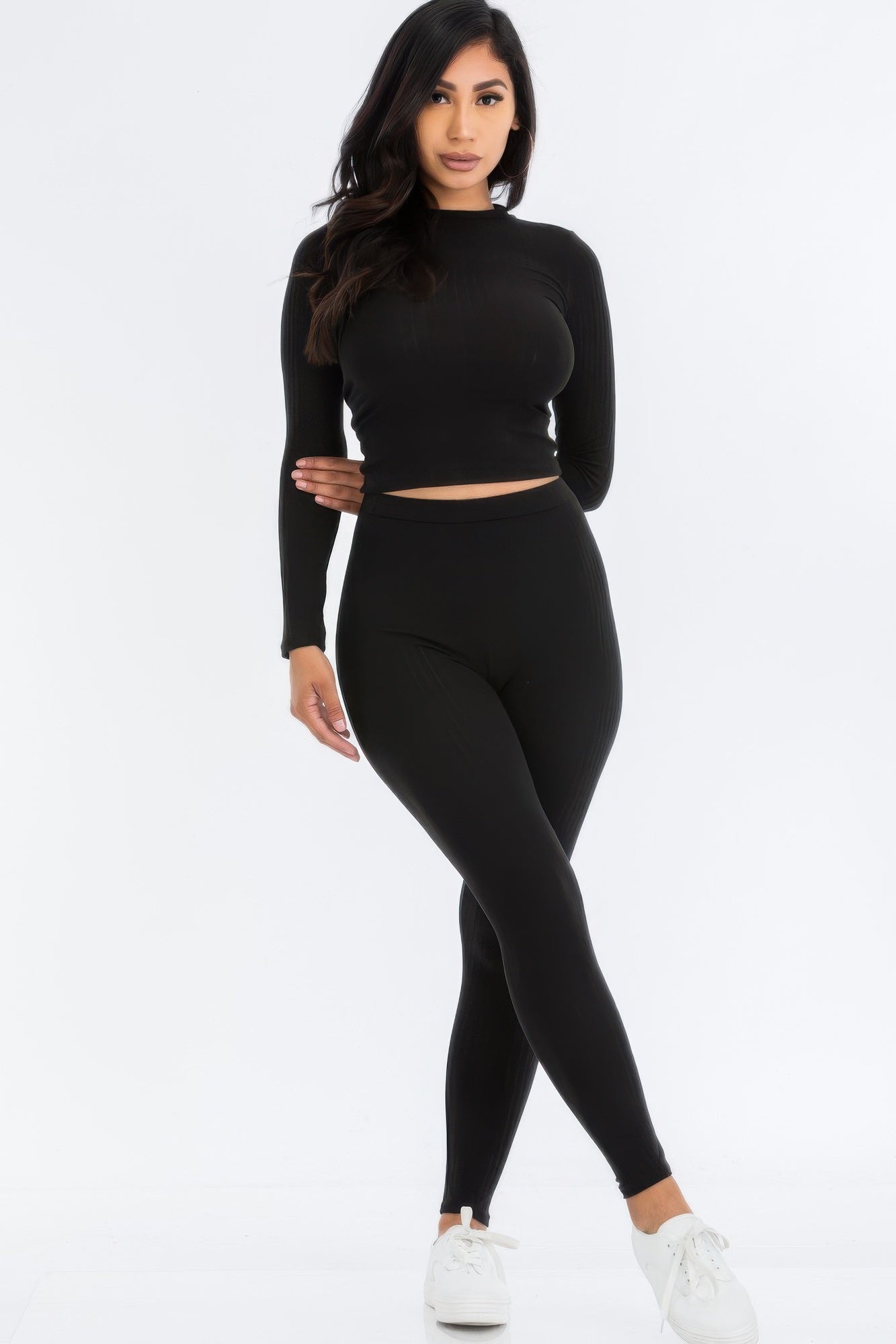 Ribbed Mock Neck Long Sleeve Top & Leggings Set  Shop One Place