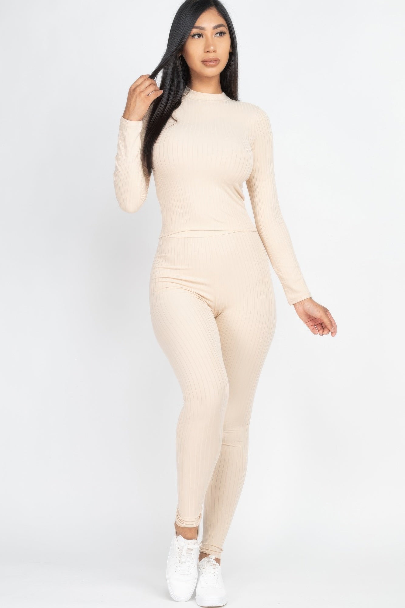 Ribbed Mock Neck Long Sleeve Top & Leggings Set  Shop One Place