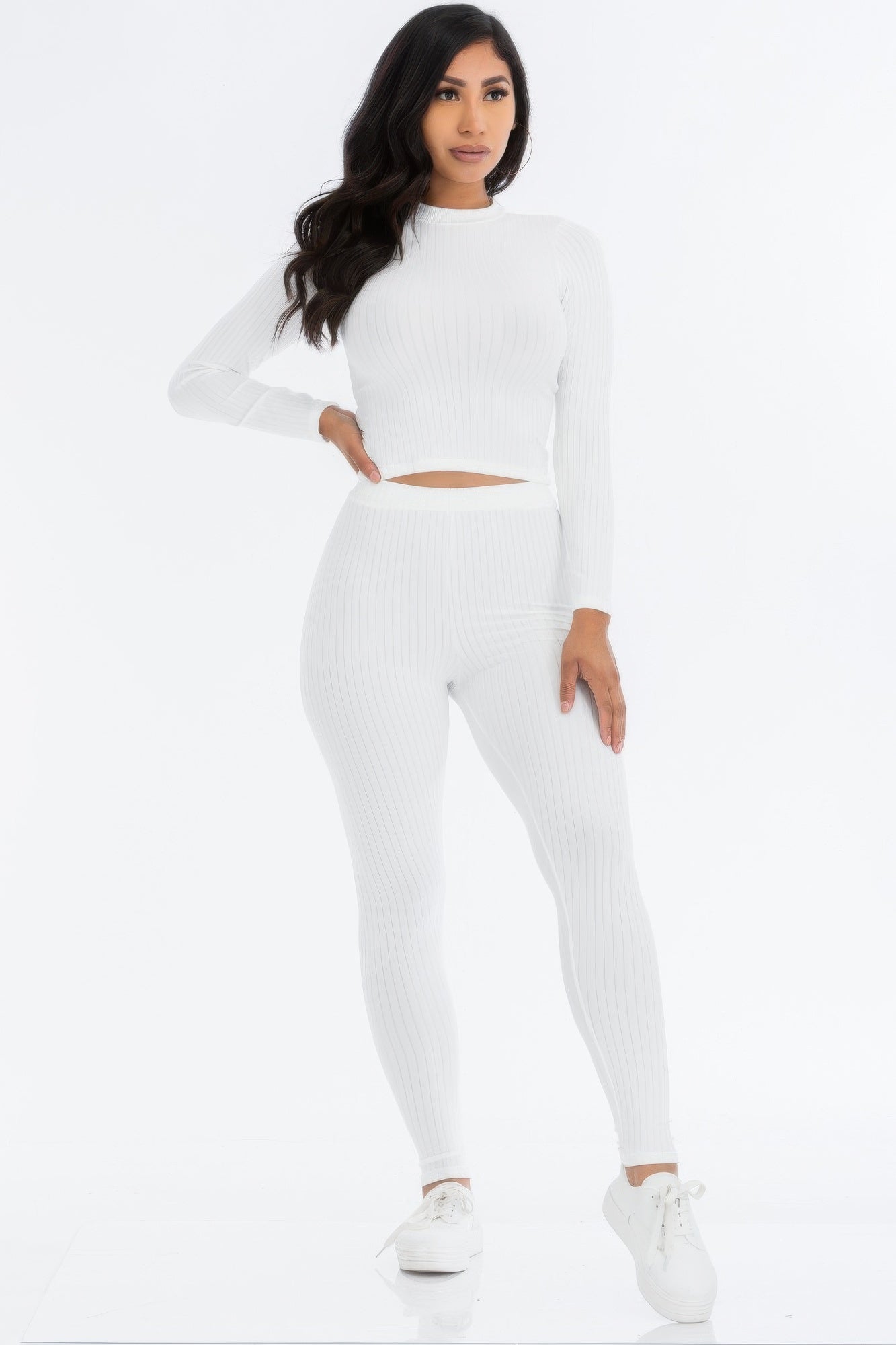 Ribbed Mock Neck Long Sleeve Top & Leggings Set  Shop One Place