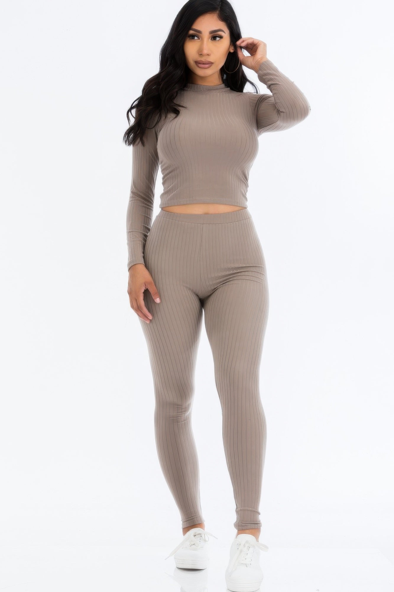 Ribbed Mock Neck Long Sleeve Top & Leggings Set  Shop One Place