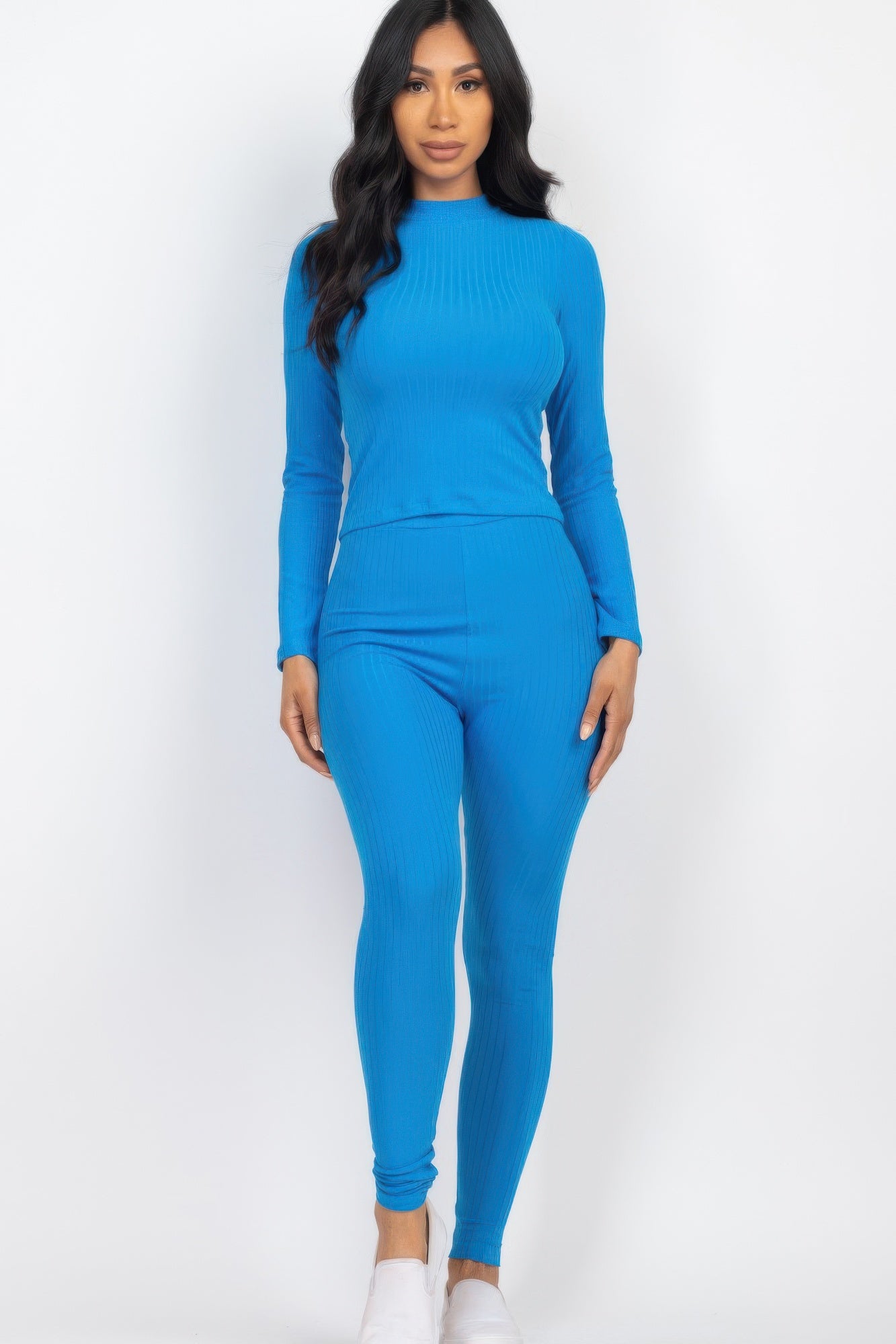 Ribbed Mock Neck Long Sleeve Top & Leggings Set  Shop One Place