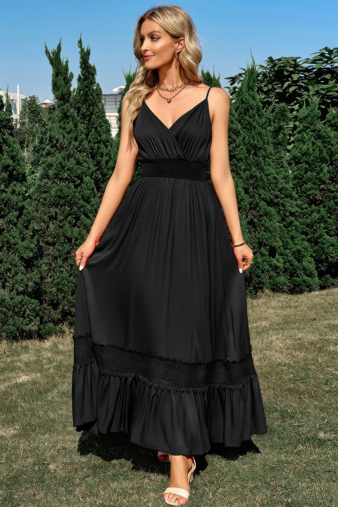 Solid V Neck Sleeveless Paghetti Strap Dress  Shop One Place