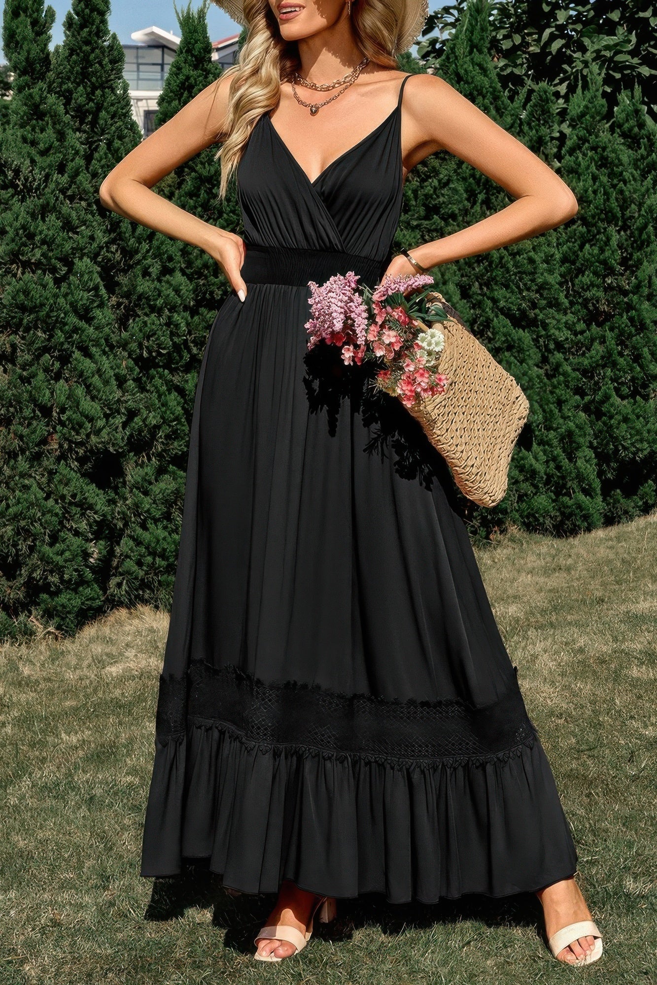 Solid V Neck Sleeveless Paghetti Strap Dress  Shop One Place