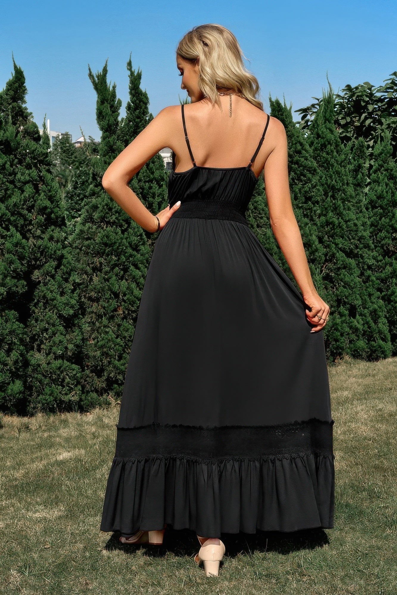 Solid V Neck Sleeveless Paghetti Strap Dress  Shop One Place