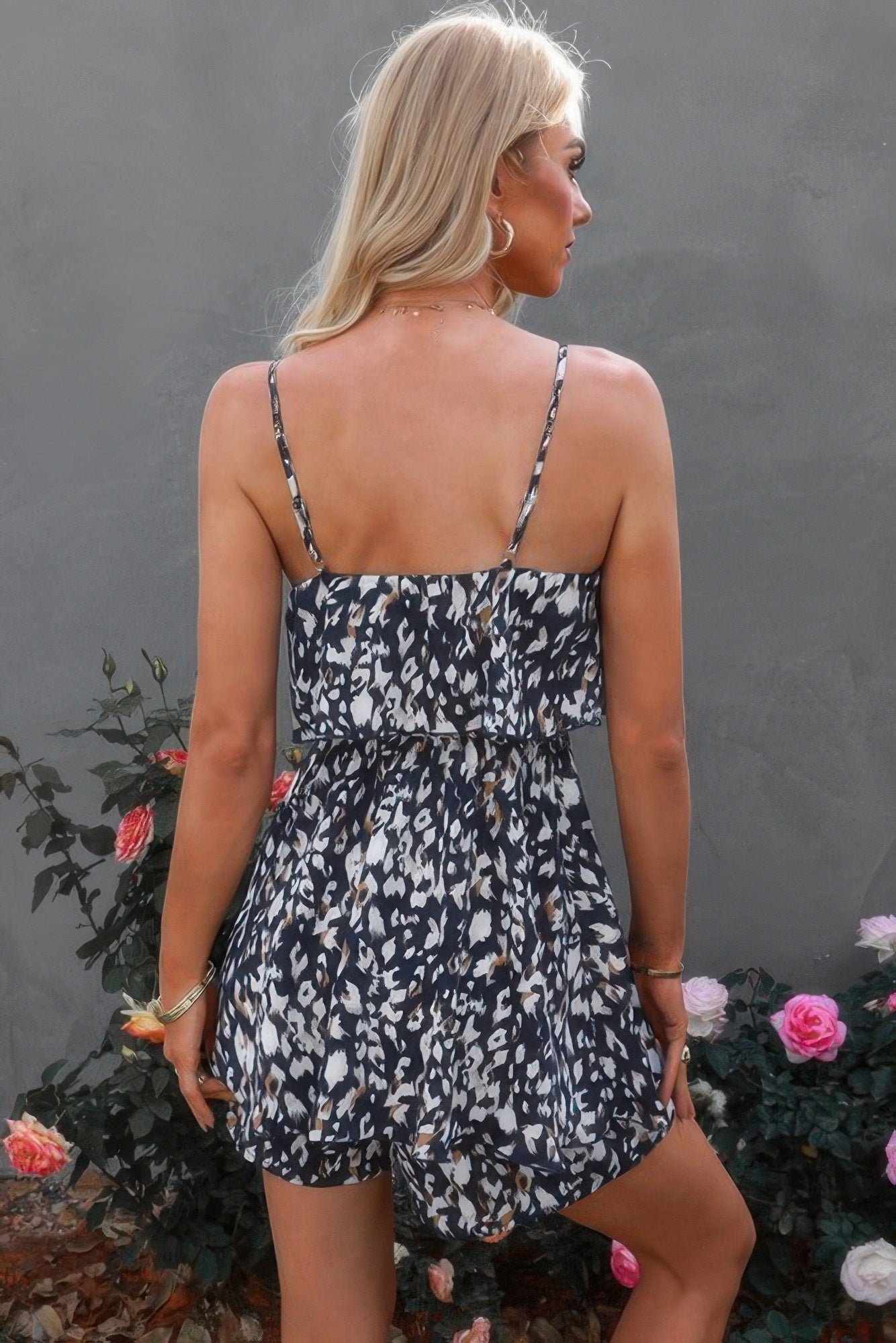 Sleevless Leopard Printed Belt Fit Romper  Shop One Place