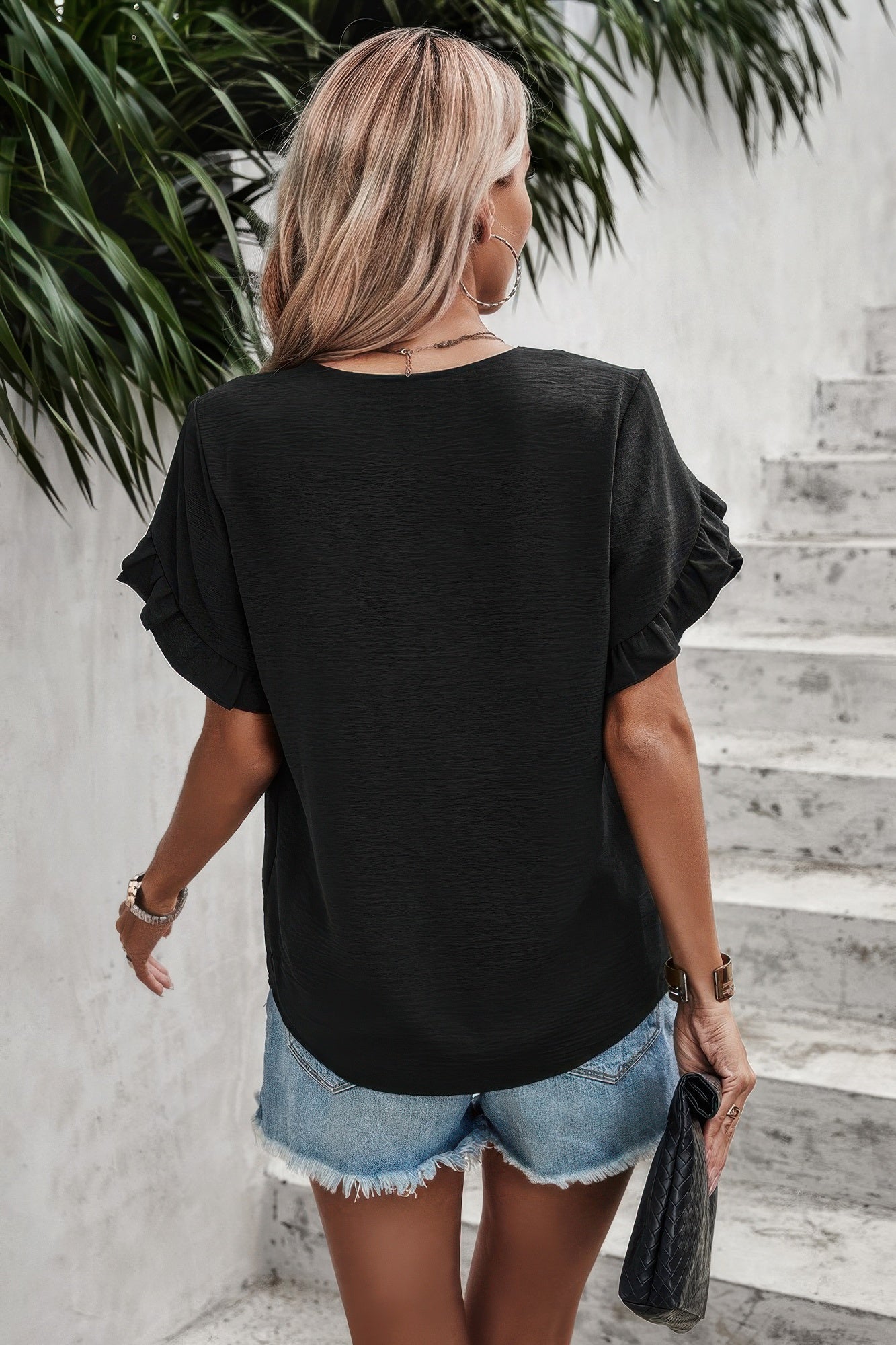 Ruffle Solid V Neck Short Sleeve Tunic Shirt  Shop One Place