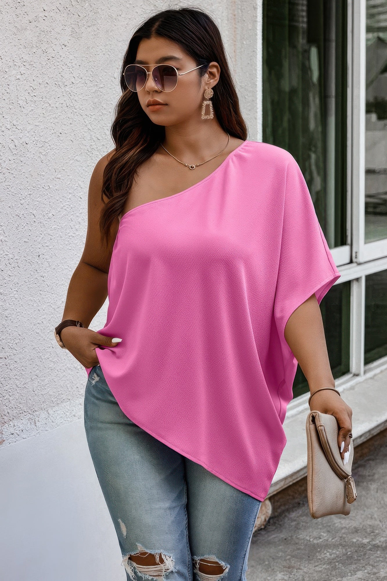 Plus One Shoulder Solid Casual Loose Fit Shirt  Shop One Place
