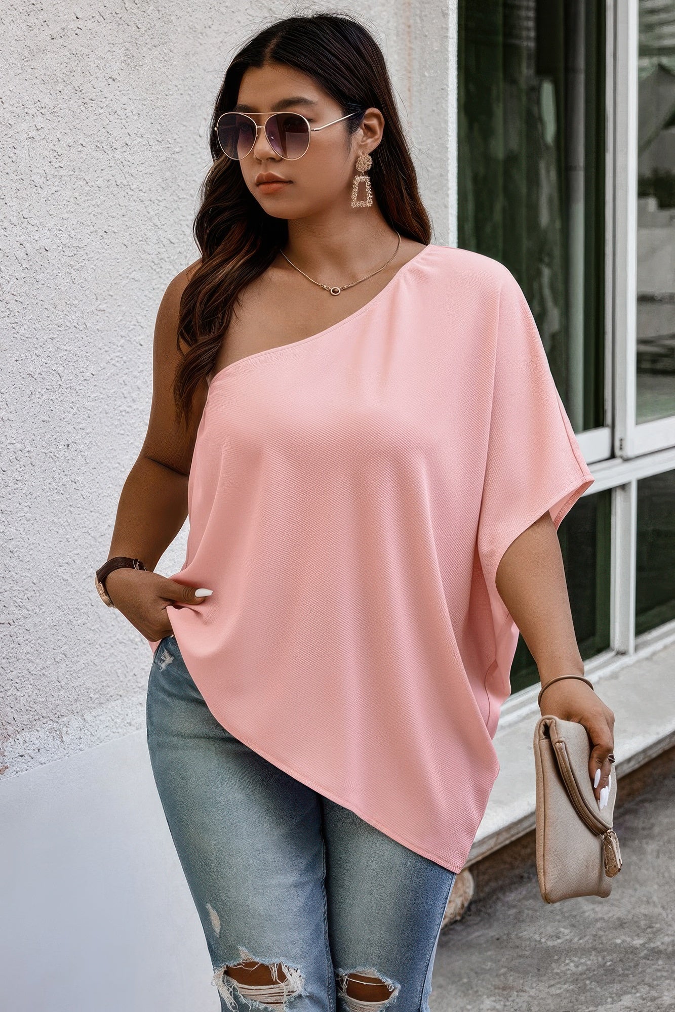 Plus One Shoulder Solid Casual Loose Fit Shirt  Shop One Place