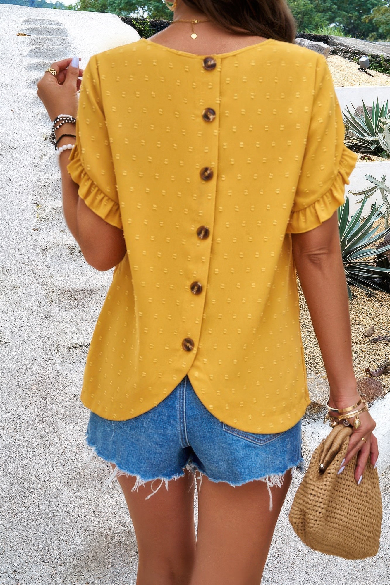Crewneck Chiffon Polka Dot Ruffle Short Sleeved Top  Shop One Place